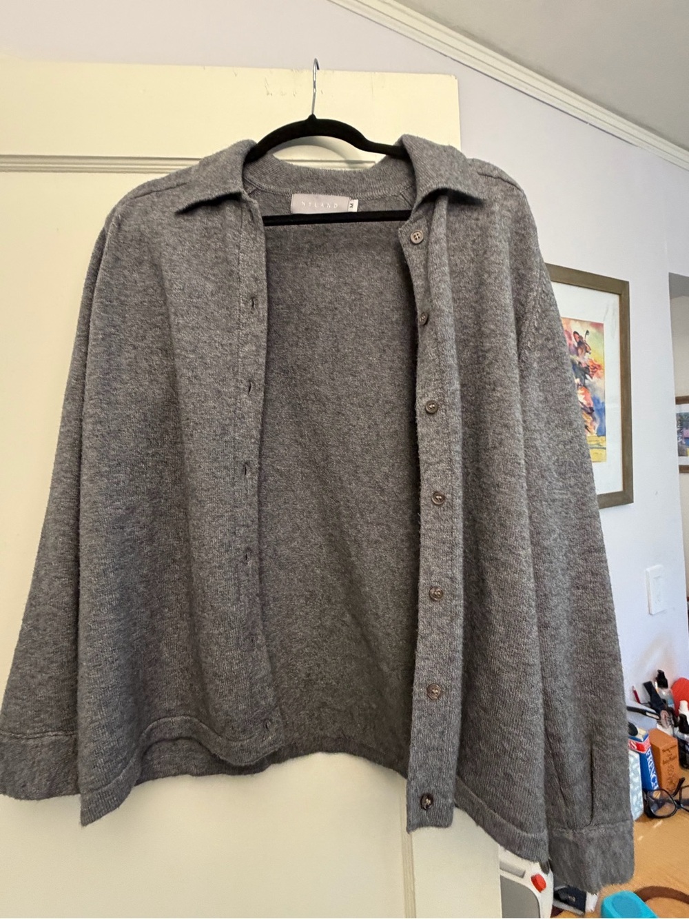 N.Y.L.A. Soft Gray Button-Front Knit Cardigan